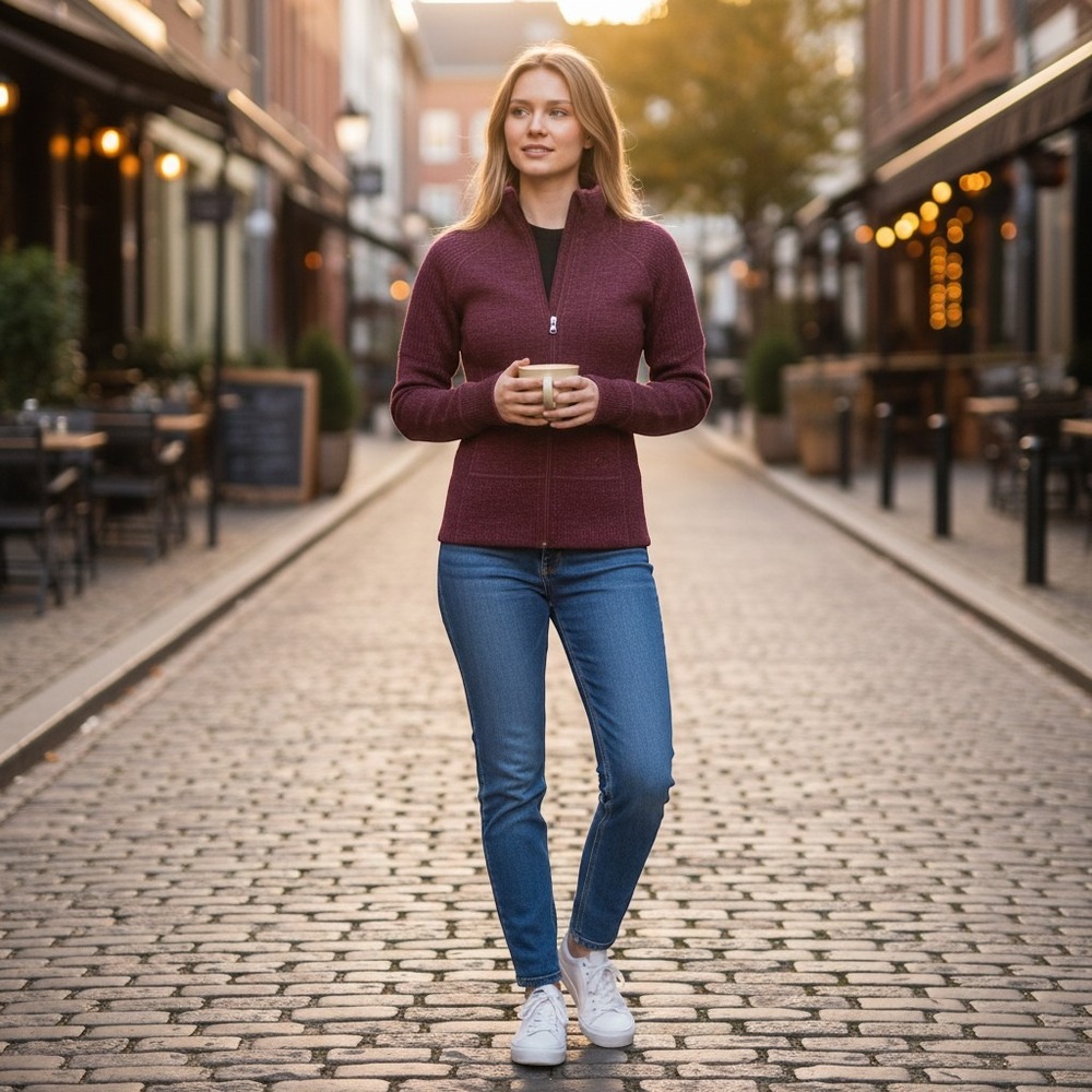 Mountain Hardwear Womens XS Burgundy Wool Blend Full Zip Sweater Jacket Athletic